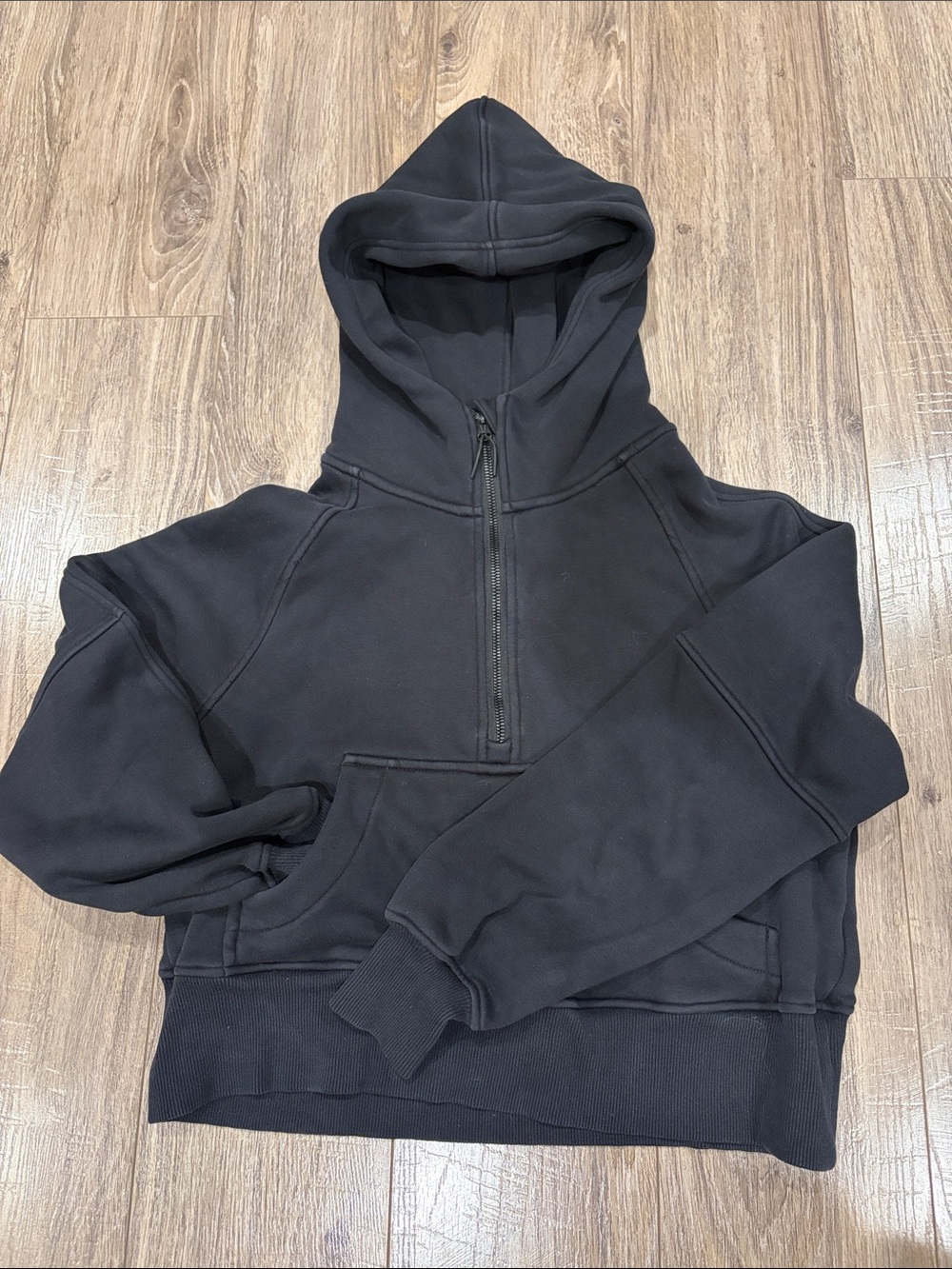 Three Nails Women's Black Half-Zip Cropped Hooded Sweatshirt